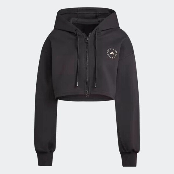Adidas x Stella McCartney SC Cropped Full Zip Hoodie Black Women's Size Medium - Picture 3 of 12
